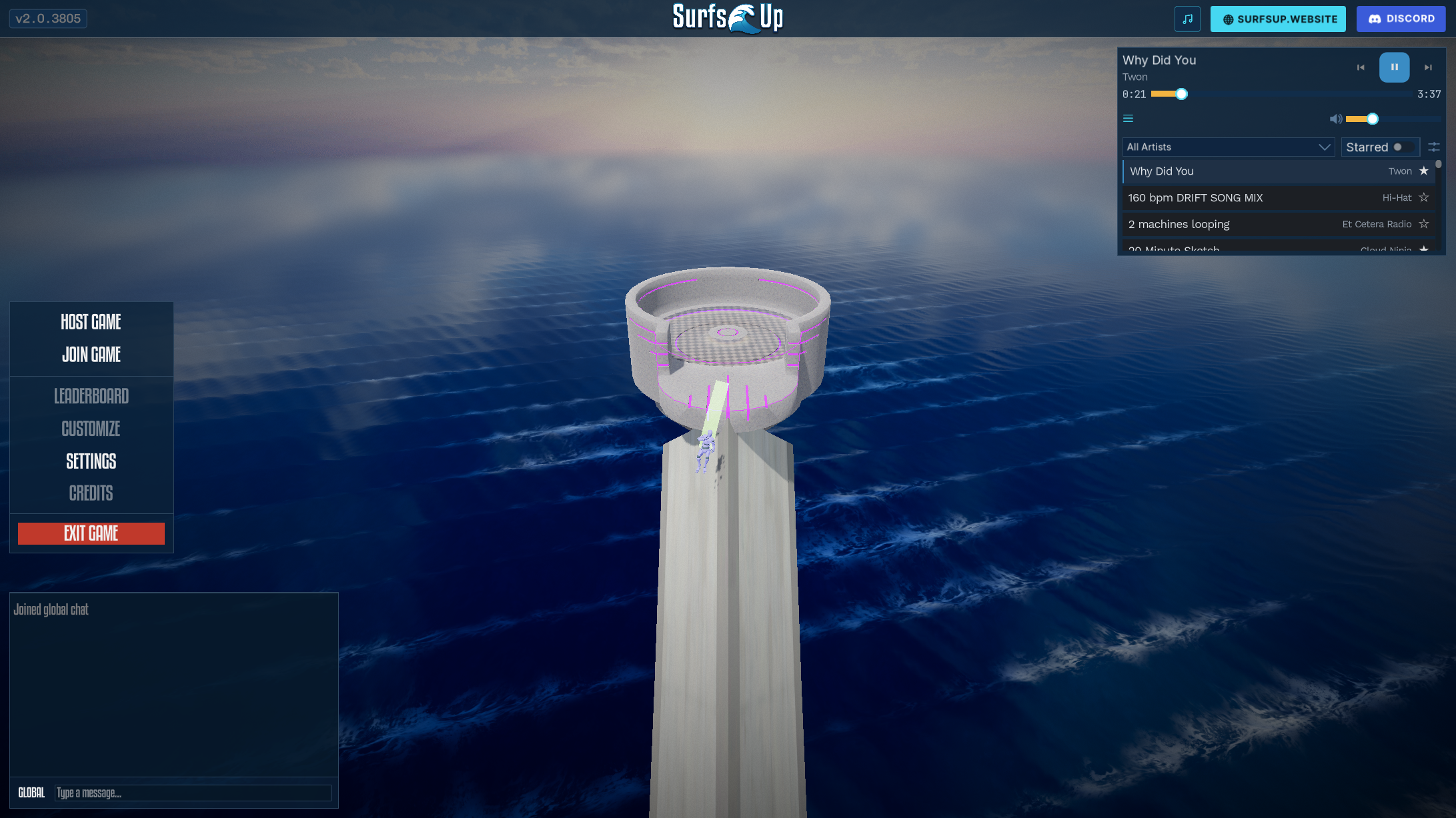 Work-in-progress Surf's Up 2.0 music player menu